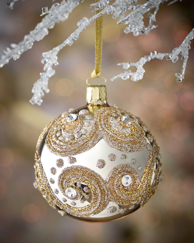 Silver Halo Glitter Glass Ornament